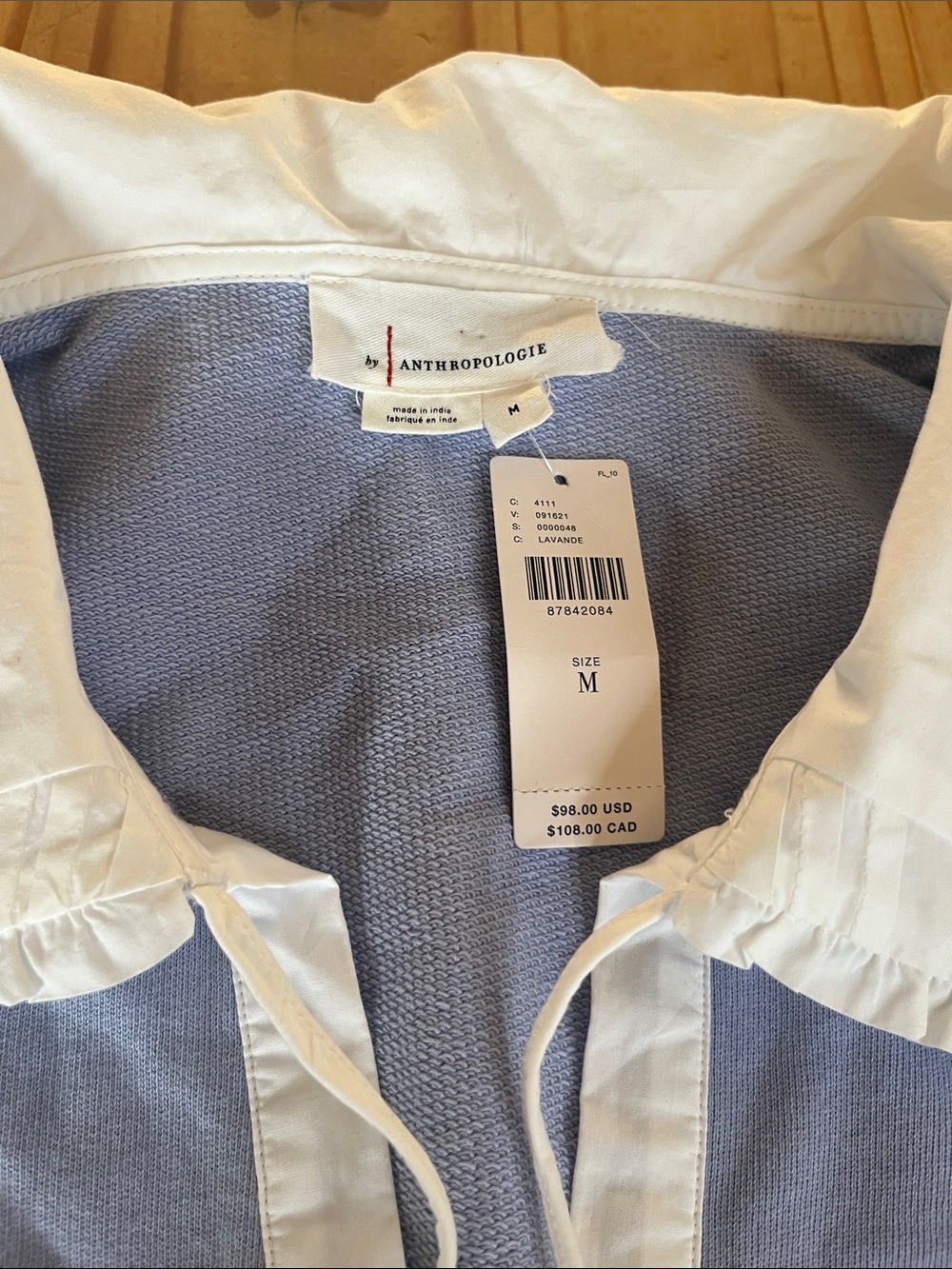 Anthropologie Poplin-Collar V-Neck Sweatshirt - Picture 3 of 9